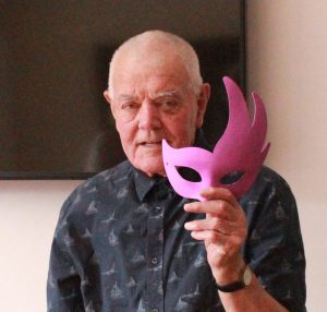 Joe in Day Therapy last year after patients made masks for the hospice masquerade ball