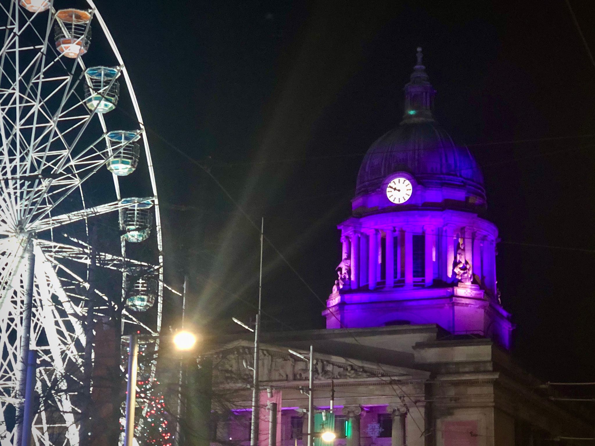 Nottingham Council House lit purple