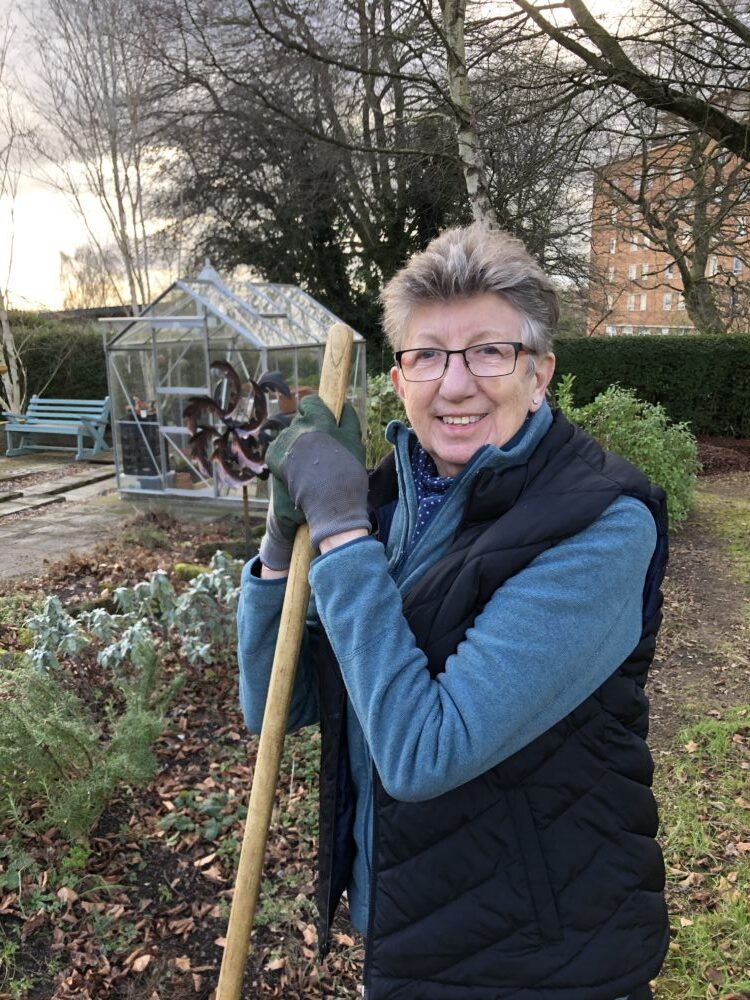 Sue Durrant volunteering in Nottinghamshire Hospice garden