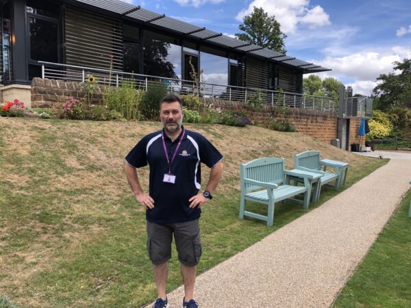 Marc Dewstowe in front of Nottinghamshire Hospice