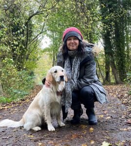 Julie Dunne with golden retriever Molly